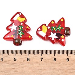 クリスマステーマの手作りランプワークビーズ  クリスマスツリー  ファイヤーブリック  25~26.5x18.5~22.5x6.5~7.5mm  穴：1.6~1.8mm&nbsp;LAMP-I027-07R-1