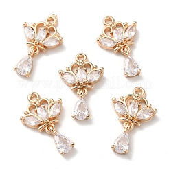 K9ガラスチャーム  ゴールデントーン真鍮パーツ  花のチャーム  クリスタル  20x12.5x3mm  穴：1.2mm&nbsp;FIND-C036-03G