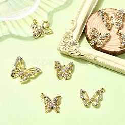 10 個 5 スタイル合金とラインストーンペンダント  蝶のチャーム  ゴールドカラー  17~20x16.5~24.5x2~3.8mm  穴：1.6~2mm  2個/スタイル&nbsp;FIND-CJ0001-78