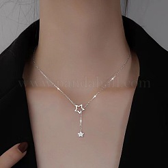 女性用スター合金クリスタルラインストーンラリアットネックレス  プラチナ  17.72~21.65インチ（45~55cm）&nbsp;FS-WG0CF7B-02