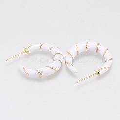 Brass Enamel Half Hoop Earrings&nbsp;EJEW-L231-62B