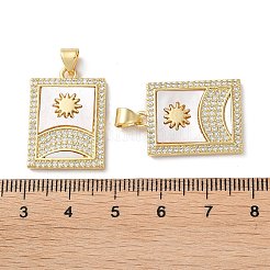 真鍮マイクロパヴェクリアキュービックジルコニアペンダント  カドミウムフリー＆鉛フリー  シェルと  18KGP本金メッキ  太陽  24x17x3mm  穴：5x3.5mm&nbsp;KK-B083-35C-G