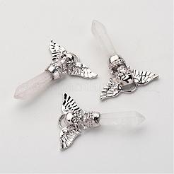 真鍮天然および合成混合石ペンダント  頭蓋骨＆翼と弾丸  プラチナ  先の尖ったペンダント  48~50x36x8mm  穴：3mm&nbsp;G-O160-04