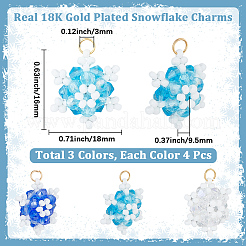12Pcs 3 Colors Glass Seed Beaded Snowflake Pendants&nbsp;FIND-BBC0004-84