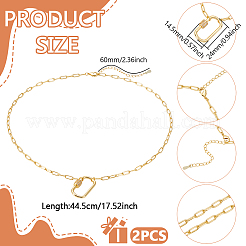 真鍮製長方形留め具ペンダントペーパークリップチェーンネックレス（女性用）2個  18KGP本金メッキ  17.52インチ（44.5cm）&nbsp;NJEW-UN0001-76