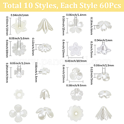 600Pcs 10 Styles ABS Plastic Imitation Pearl & Acrylic Bead Caps&nbsp;OACR-SC0002-36