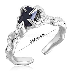 スターリングシルバーのクロウオープンカフリング925個  女性のためのキュービックジルコニアゴシックリング  プラチナ  ブラック  usサイズ5 1/4(15.9mm)&nbsp;JR892C