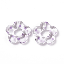 透明なアクリルビーズ  水玉模様の花  透明  パープル  19x19.5x3.5mm  穴：1.6mm&nbsp;OACR-C009-06A
