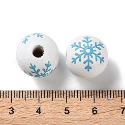 プリントウッドヨーロピアンビーズ  スノーフレークとラウンド  空色  16x15mm  穴：4mm&nbsp;WOOD-Z002-08C