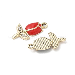 合金エナメルラインストーンペンダント  花の形のチャーム  鉛フリー＆カドミウムフリー  UVメッキ  ゴールドカラー  24x12.5x2.5mm  穴：1.8mm&nbsp;FIND-L024-19G