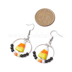 304ステンレススチールとプラスチックダングルイヤリング  トウモロコシ  ハロウィン用  ステンレス鋼色  49x27mm&nbsp;EJEW-JE06085