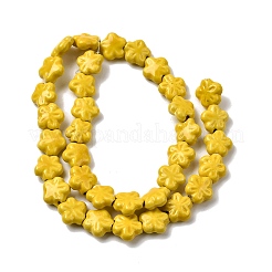 手作りの磁器ビーズ  花  光沢釉の磁器  ゴールド  12x12.5x5~6mm  穴：1.6mm  約35個/連  15.55''（39.5センチメートル）&nbsp;PORC-K010-03D