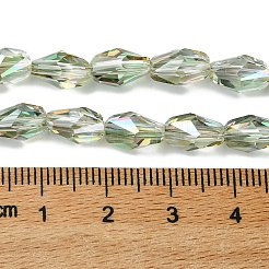 透明電気メッキガラスビーズ連売り  半分虹メッキ  多面カット  ティアドロップ  淡緑色  9x5.5~6x5.5~6mm  穴：1.2mm  約70個/連  25.35''（64.4センチメートル）&nbsp;GLAA-K064-03B-HR02