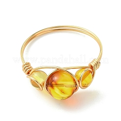 Natural Amber Beads Finger Rings&nbsp;RJEW-JR01039-02