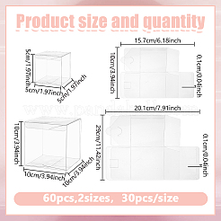 60個 2スタイル 透明プラスチック PVC ボックス ギフト包装  防水折りたたみボックス  正方形  透明  5~10x5~10x5~10cm  30個/スタイル&nbsp;CON-GO0001-21