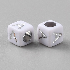 不透明なアクリルビーズ  ホワイトキューブにシルバーの文字  文字.a  6x6x6mm  穴：3.5mm  約7000個/1000g&nbsp;SACR-TAC0001-05A