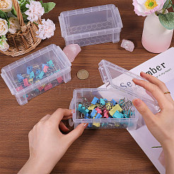 透明なプラスチック製の積み重ね可能なミニオーガナイザービーズコンテナ（ロック蓋付き）  小さな工芸品用  長方形  透明  13.8x7.8x5.1cm  内径：11.55x6.3のCM&nbsp;CON-WH0123-31E