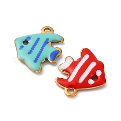 304ステンレススチールエナメルチャーム  海洋動物  ゴールドカラー  魚  11.5x9.5x1.5mm  穴：1mm&nbsp;STAS-Q363-14F-G