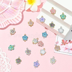 9個9色合金エナメルコネクタチャーム  花のリンク  ミックスカラー  ゴールドカラー  19.1x13.5mm  1pc /カラー&nbsp;FIND-YW0008-60G