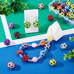 スポーツテーマ樹脂ラインストーンビーズ30個  サッカー  ミックスカラー  19~20mm  穴：2.5mm&nbsp;RESI-TA0003-96A