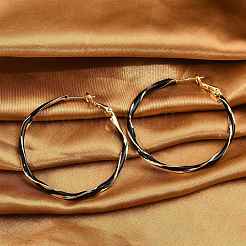 Brass Enamel Twist Ring Hoop Earrings&nbsp;EJEW-P301-01G-B