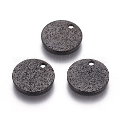 304ステンレススチールのテクスチャペンダント  フラットラウンド  イオンプレーティング（ip）  電気泳動黒  10x1mm  穴：1.2mm&nbsp;STAS-I098-01-10mm-B