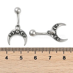 Crescent Moon 316 Surgical Stainless Steel Dangle Belly Button Rings&nbsp;EJEW-G416-17AS