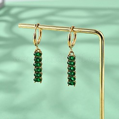 Oval 304 Stainless Steel Green Cubic Zirconia Tassel Hoop Earrings&nbsp;EJEW-Z094-02G