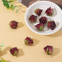 プリザーブドローズペンダント10個  バラの花のチャーム  暗赤色  25~28x22~25x20~23mm  穴：1.5mm&nbsp;KY-TA0001-62
