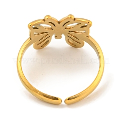 Ion Plating(IP) 304 Stainless Steel Butterfly Open Cuff Ring for Women&nbsp;RJEW-A043-21G