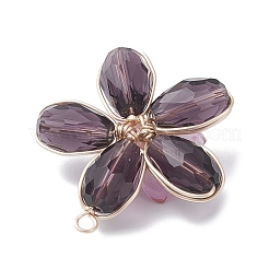 ガラスチャーム  花  銅線とアクリルを使用  多面カット  インディゴ  33.5x31x10mm  穴：2.8mm&nbsp;PALLOY-TA00319-01