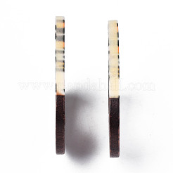 印刷された樹脂および木製のペンダント  ティアドロップ  カラフル  48.5x41x3~4mm  穴：2mm&nbsp;RESI-S358-65