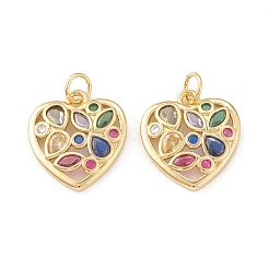 環境に優しい真鍮製マイクロパヴェキュービックジルコニアチャーム  丸カン付き  鉛フリー＆カドミウムフリー  長持ちメッキ  ホローハートチャーム  18KGP本金メッキ  17x15.5x3mm  穴：3.5mm&nbsp;KK-I698-20G