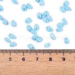 焼付塗装ガラスシードビーズ  2穴  オーバル  ライトスカイブルー  5~6x2.5~3.5x3mm  穴：0.7~0.9mm  約7500個/ポンド&nbsp;SEED-T006-03I