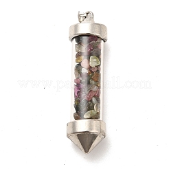 混合宝石チップガラスボトル大きな尖ったペンダント  合金パーツ  弾丸チャーム  55x14.5mm  穴：6x4mm&nbsp;G-P482-01P