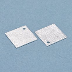 真鍮製チャーム  正方形  925銀メッキ  14x14x1mm  穴：1mm&nbsp;KK-Y003-33S