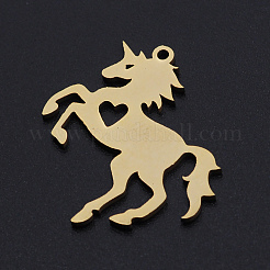 ステンレスペンダント201個  心を持つ馬  ゴールドカラー  28x25x1mm  穴：1.4mm&nbsp;STAS-N090-JN851-2