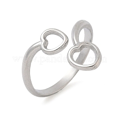 女性用304ステンレススチールオープンカフリング  ハート  ステンレス鋼色  usサイズ7 1/2(17.7mm)&nbsp;RJEW-A079-05B-P