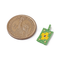 ガラスシードビーズペンダント2個  風の目/十字模様の長方形  ミックスカラー  20x10x1.5mm  穴：2mm  2個/セット&nbsp;PALLOY-MZ00246