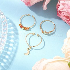 3Pcs Copper Wire Wrapped Gemstone Faceted Round Bead Finger Rings for Women&nbsp;RJEW-JR00887
