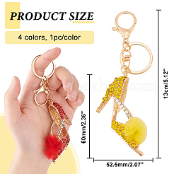 4個 4色 ファーボール ハイヒール シューズ ラインストーン ペンダント キーホルダー  鉄のパーツと  ミックスカラー  13~13.5cm  1pc /カラー&nbsp;KEYC-GA0001-28