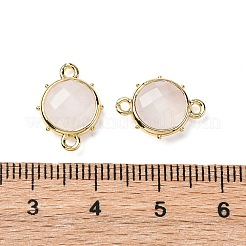 真鍮天然水晶コネクタチャーム  フラットラウンド  多面カット  ラックめっき  14.5x10x3.5mm  穴：1.4mm&nbsp;KK-Z096-01G-04