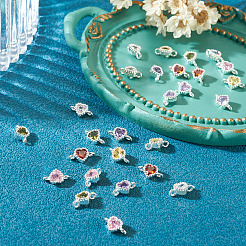 28Pcs 7 Colors Brass Pave Cubic Zirconia Heart Links Connector Charms&nbsp;KK-TA0003-47