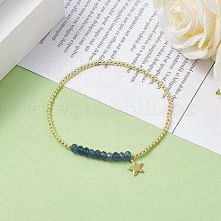 Natural Malaysia Jade(Dyed) Round Beaded Stretch Bracelet with 304 Stainless Steel Star Charms&nbsp;BJEW-JB08059-03