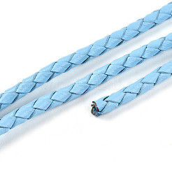 編みこみ牛革レザーコード  ブレスレット用レザーロープストリング  綿糸入り  ライトスカイブルー  3mm  約8.74ヤード（8m）/ロール&nbsp;NWIR-N005-01N-3mm