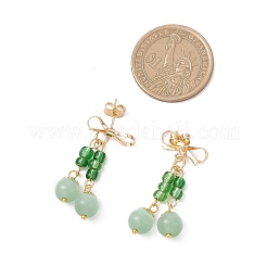 キャッツアイダングルスタッドピアス  ラウンド  304ステンレス鋼と真鍮を使用  ゴールドカラー  37.5x16.5mm&nbsp;EJEW-JE06495-03