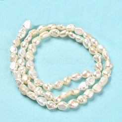 天然ケシパールビーズ連売り  研磨両側  グレード3 A  バロック真珠  リネン  3~4x5~6mm  穴：0.5mm  約56~62個/連  13.77''~14.17''（35~36センチメートル）&nbsp;PEAR-E016-102