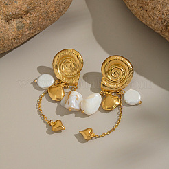 304 Stainless Steel Shell Shape Tassel Stud Earrings&nbsp;HO9250