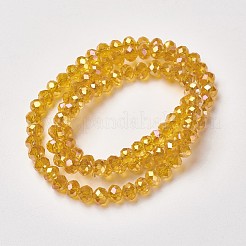 電気メッキ透明ガラスビーズ連売り  フル虹メッキ  多面カット  ロンデル  ゴールド  3x2mm  穴：0.8mm  約150~155個/連  15~16インチ（38~40cm）&nbsp;EGLA-A034-T2mm-T13