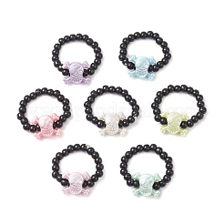 アクリル製スカルストレッチリング  ガラスシードビーズで  ブラック  内径：20mm&nbsp;RJEW-JR00927-01
